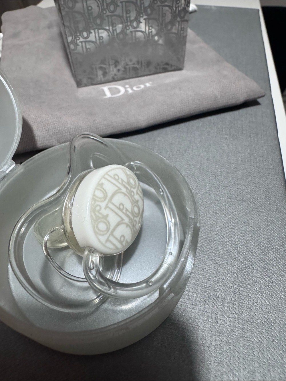 Dior  baby pacifier oblique monogram with Gray Dust Bag and Signature Box Set